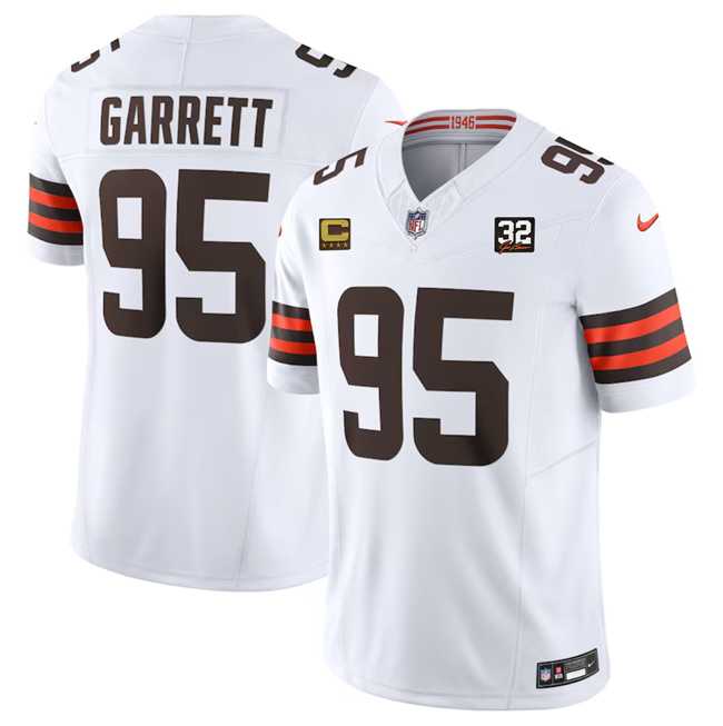 Men & Women & Youth Cleveland Browns #95 Myles Garrett White 2023 F.U.S.E. With 4-Star C Patch And Jim Brown Memorial Patch Vapor Untouchable Limited Football Stitched Jersey,We sell and wholesale Men & Women & Youth Cleveland Browns #95 Myles Garrett White 2023 F.U.S.E. With 4-Star C Patch And Jim Brown Memorial Patch Vapor Untouchable Limited Football Stitched Jersey on line form chian!